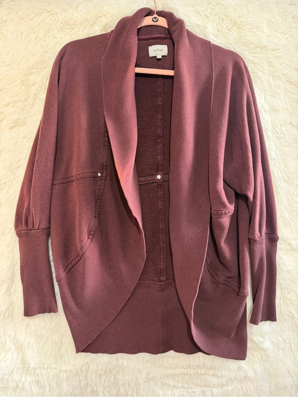 Wilfred Aritzia Womens Diderot Cocoon Cardigan Size M Maroon Preppy Ribbed Cuffs
